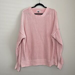 American Eagle Oversized Pink Knit Crewneck Sweater Beach Women's Sz L